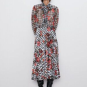 NWT ZARA PRINTED FLORAL BLOGGER WOW PLEATED SKIR